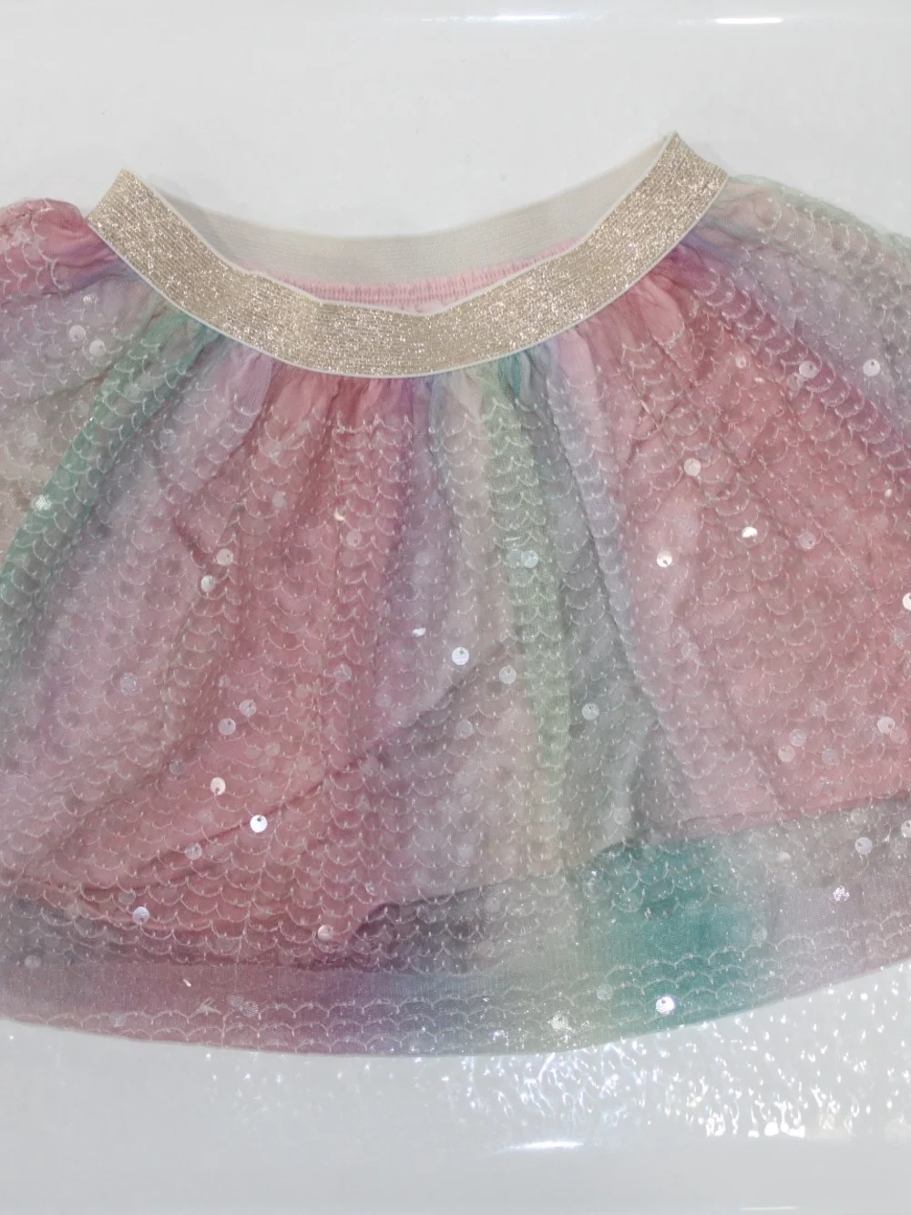 jumping beans Pastel Rainbow Sequin Tulle Mini Skirt with Gold Waistband